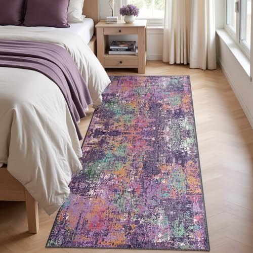 RELEANY Washable Runner 2'x10' Abstract Area Rug for Hallway Purple Multi - Image 4