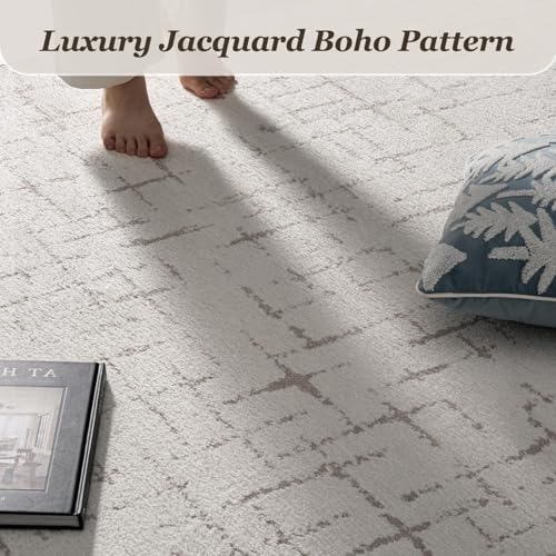 Engiw-Cream White Neutral 6x9 Area Rug for Living Room Rug-Carpet Bedroom Rugs Textured Tufted Jacquard Modern Washable Rug for Dining Room Nursery Non Slip - Image 4