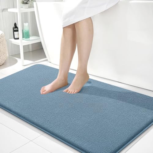 OLANLY Memory Foam Bathroom Runner Rug 44x24, Absorbent Long Mat, Airy Blue by OLANLY
