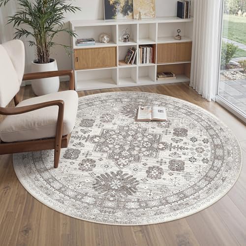 zesthome Round Rug 6ft,Circle Rug for Dining Room Table,Brown by Zesthome