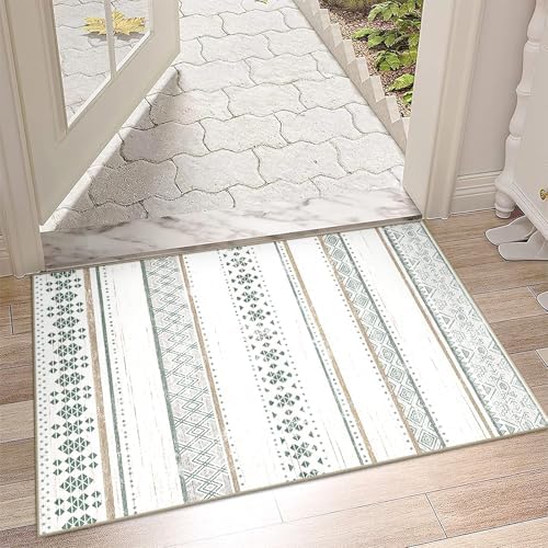 2x3 Washable Area Rugs for Living Room Boho Bathroom Rug Green/Brown by BESTSWEETIE
