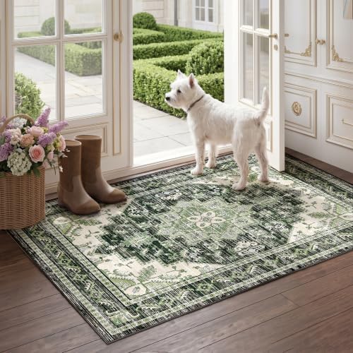 Area Rugs Small 2x3 Washable Non-Slip Boho Indoor Carpets, Green - Image 6