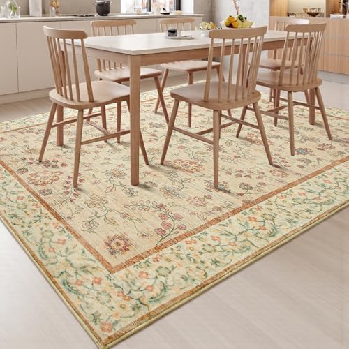 Goideal Beige Rug for Girls Room, 5x7 Floral Washable Area Rug Non Slip, Boho Low Pile Carpet with Rubber Backing for Bedroom Living Room Bathroom Playroom Nursery Office - Image 4