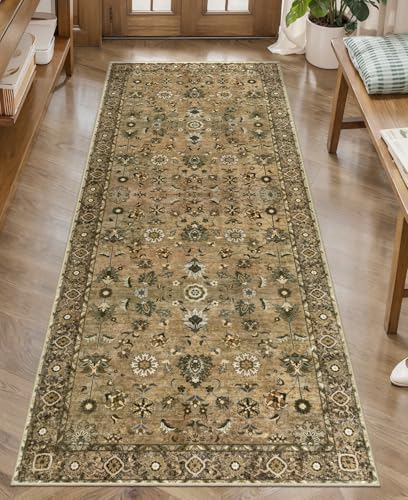 Vintage 2x5 Washable Runner Rugs for Hallway, Brown Non Slip Rug Runner - Image 6