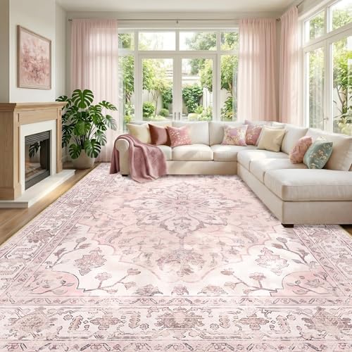 RELEANY Washable Area Rug, Large 10'x12', Pink by RELEANY