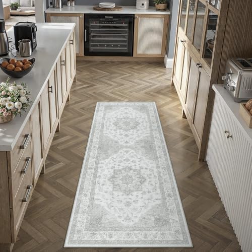 PureCozy Grey 2x5 Washable Runner Rug Kitchen Vintage Oriental Carpet by PureCozy