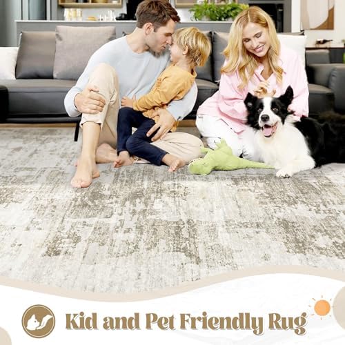 XLUEZ 8x10 Area Rugs for Living Room, Washable Modern Abstract Large Area Rug Neutral Soft Non Slip Kids Rug Stain Resistant Indoor Carpet for Bedroom Nursery Dining Room Playroom(BeigeBrown, 8'x10') - Image 3