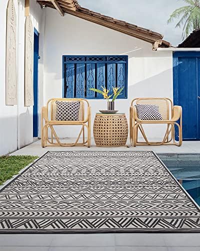 Outdoor Rug Carpet 6x9 ft, Flatweave Textured Outdoor Patio Rug Non Slip Indoor Outdoor Rugs with Rubber Particles Backing Boho Outdoor Area Rug for Patio Deck Front Porch Backyard Balcony - Image 5