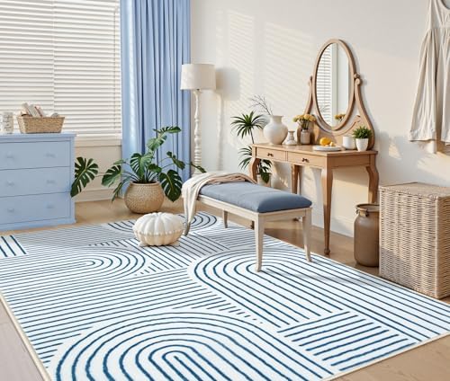 Lahome Abstract Blue and White Rug, Washable 6x9 Area Rugs for Living Room - Image 5