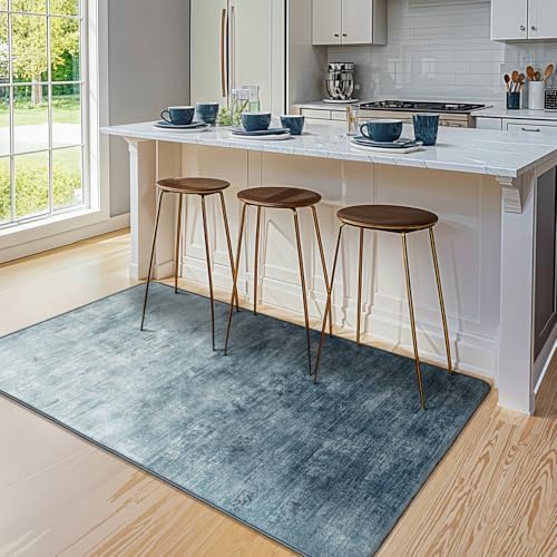 3x5 Washable Area Rug, Blue Solid Area Rugs for Living Room & Bedroom - Image 4