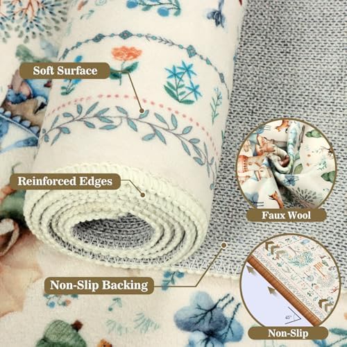 nesrt Washable Area Rugs for Living Room 5x7ft Beige, Soft Dragon Animal Print Bedroom Rugs Non Slip, Botanical Forest Kids Nursey Playroom Floor Carpets for Dining Room Farmhouse Home Office Decor - Image 5