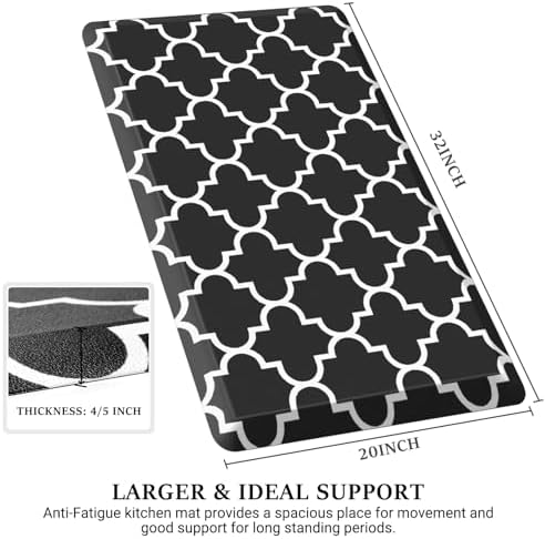 WISELIFE Anti Fatigue Mats for Kitchen Floor, 20" x 32", 4/5 Inch, Black - Image 2