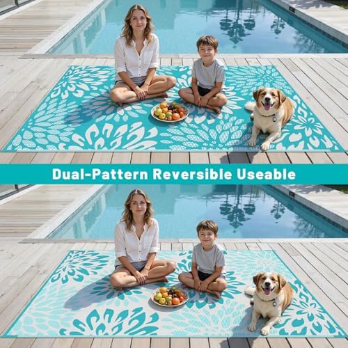 HEBE Waterproof Outdoor Rug 5'x8', Floral Reversible Plastic Patio Rug - Image 6