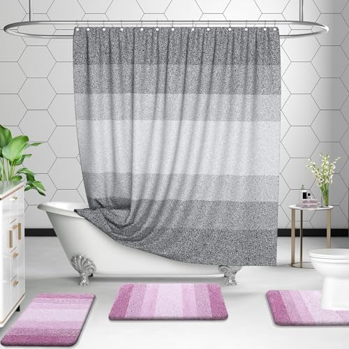 OLANLY Micorfiber Bathroom Rug Set 2 Piece, Soft Bath Mats, Pinkish-Purple - Image 6