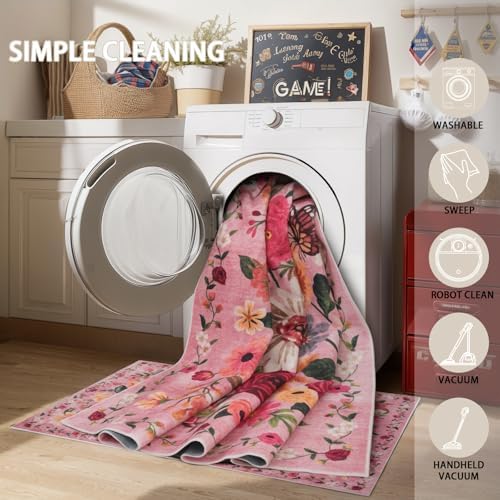 Pink Garden Floral Area Rug 3x5 for Bedroom Entryway - Image 6