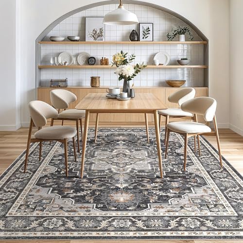 Vintage Living Room Area Rug 5x7 - Large Soft Washable Oriental Traditional Distressed Farmhouse Rugs for Bedroom - Indoor Floor Accent Carpet for Home Office House Decor - Black - Image 7