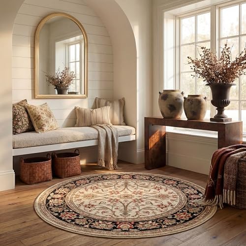 SAFAVIEH Lyndhurst Round Rug 6', Ivory & Black LNH212B by Unknown