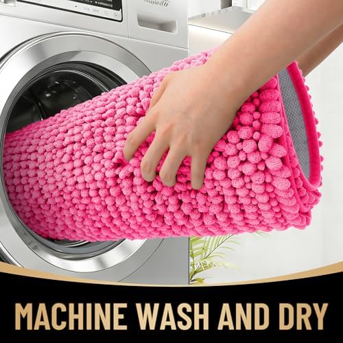 OLANLY Thick Chenille Small Bathroom Rugs Mats 24x16, Hot Pink - Image 4