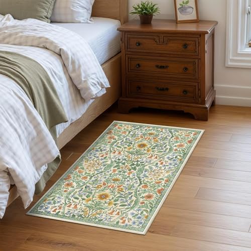 Floral 2x3 Entryway Rug Washable Doormat Indoor Throw Rug, Green - Image 2