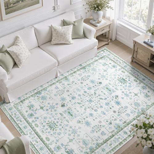 DCX Green Washable 5x7 Rug Vintage Boho Floral Rug - Image 3