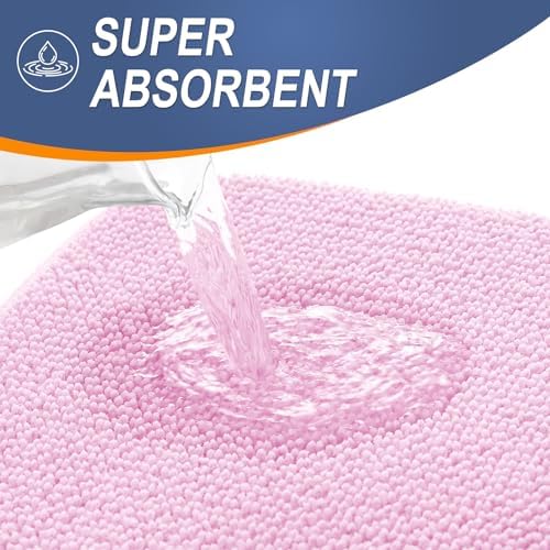 OLANLY Thick Memory Foam Small Bathroom Rug 24x16, Absorbent Bath Mat, Pink - Image 3
