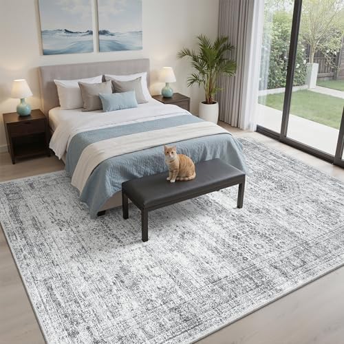 Soalmost 5x8 Area Rugs Grey Low Pile Washable Trendy Faded Style Rug - Image 2