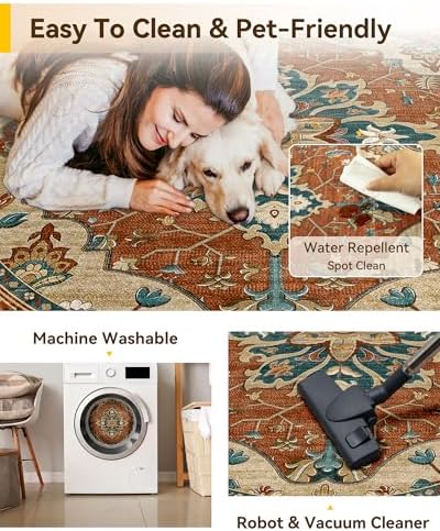 RELEANY Washable Area Rug, Round 7ft, Red/Orange/Blue/Brown - Image 4