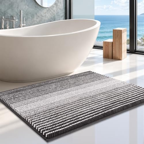 BSICPRO Large Chenille Bathroom Rugs, 24x36 Striped Bath Mats, Grey by BSICPRO