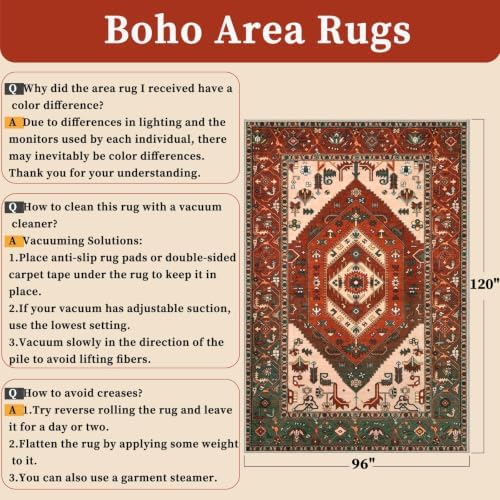 SERISSA 8x10 Washable Non Slip Boho Area Rug for Living Room - Image 2