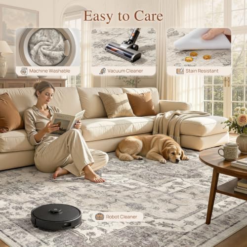 UERMEI 6x8 Area Rug for Living Room Washable Vintage Non Slip Beige Carpet - Image 5