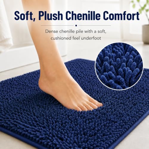Indigo Blue Bathroom Rugs Non Slip Washable 3 Piece Extra Absorbent Shaggy Chenille and Mats Sets, Soft & Dry Bath Rug/Mat Sets for Carpets Set - Image 5