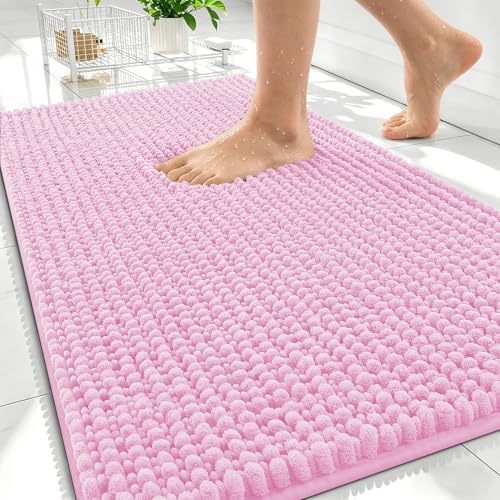 OLANLY Thick Chenille Bathroom Rugs 30x20, Soft Absorbent Bath Mat, Pink by OLANLY