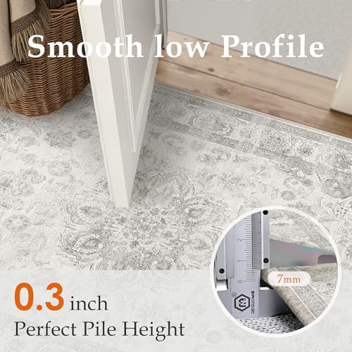 PureCozy Gray 5x7 Washable Area Rug Bedroom Vintage Distressed Carpet - Image 4