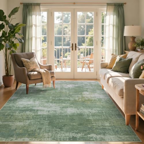 5x7 Ft Abstract Washable Area Rugs for Living Room Green - Image 2