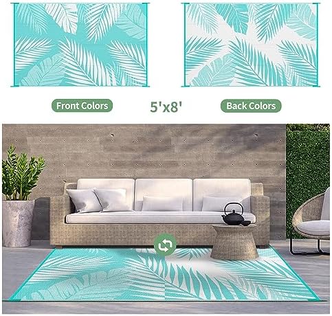 GENIMO Outdoor Rug, Waterproof Plastic Rugs for Patio, 5'x8' Navy White - Image 2