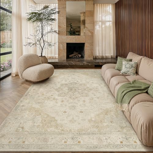 PureCozy Light Green 7x9 Washable Area Rug Vintage Oriental Large Carpet by PureCozy