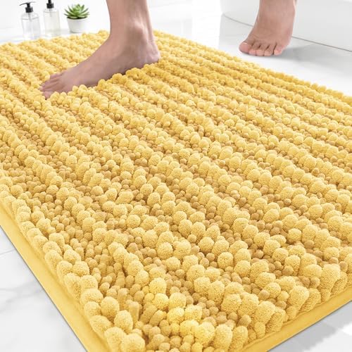 Yimobra Bathroom Rugs Non Slip Washable - Ultra Soft Absorbent Chenille Bath Mat, Quick Dry Shaggy Floor Carpet for Tub Shower, Yellow Home Decor Accessories, 24x17 Inch by Yimobra