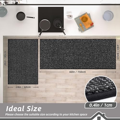 BEQHAUSE Kitchen Rugs and Mats 2PCS Non-Slip, 24"x36"+24"x60", Black - Image 2