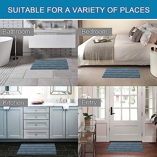 H.VERSAILTEX 2 Piece Bathroom Set - Super Absorbent Chenille Striped Bath Mats - Non Skid, Machine Washable - Stone Blue, 24 x 36 Plus 20 x 32 Inches - Image 6