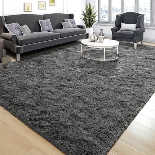 Tepook Dark Grey Fluffy Rugs for Living Room Shag Area Rug 6x9 for Bedroom - Image 2