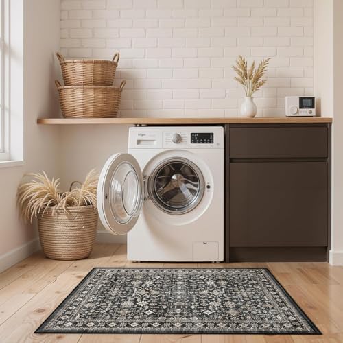 Grey Floral Hallway Runner Rug 2x5 for Bedroom Kitchen - Image 4