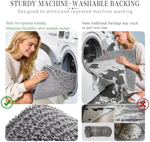 Yimobra Bathroom Rugs Non-Slip Washable – Extra Soft & Absorbent Chenille Bath Mat, Quick-Dry Plush Shaggy Floor & Vanity Bath Rugs for Tub & Shower, Modern Home Decor Accessories, 24 x 17, Grey - Image 5