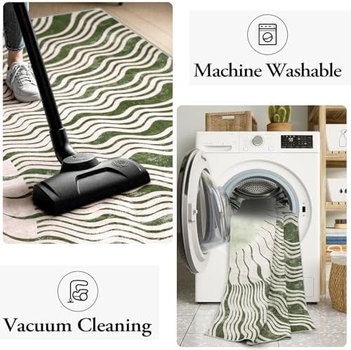 Hedlive Boho 8x10 Area Rugs, Soft Washable Rugs 8x10 Green Rugs for Living Room, Ultra-Thin Non-Slip Bedroom Rug Classroom Rug Large Carpet for Nursery Dining Room (8x10ft,Green/Multi) - Image 5