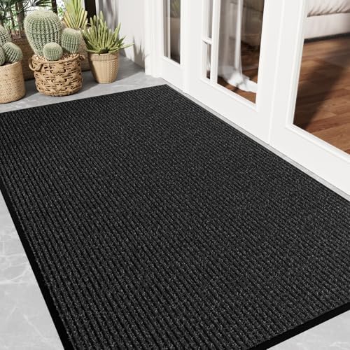 Front Door Mat 3' x 5', Low Profile Heavy Duty Door Mat Outside Entrance, Non-Slip Large Commercial Floor Mat, Absorbent & Resist Dirt, Easy Clean Welcome Entry Mat Indoor Outdoor, Black by EZ2LIVE