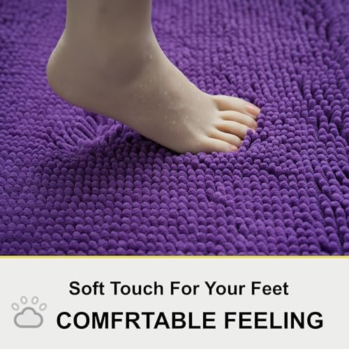Bathroom Rugs Chenille 3-Piece Extra Soft and Absorbent Shag Bathroom Rugs, Machine Wash Mat, Strong PVC Non-Slip Underside, Plush Carpet Mats (Violet) - Image 4
