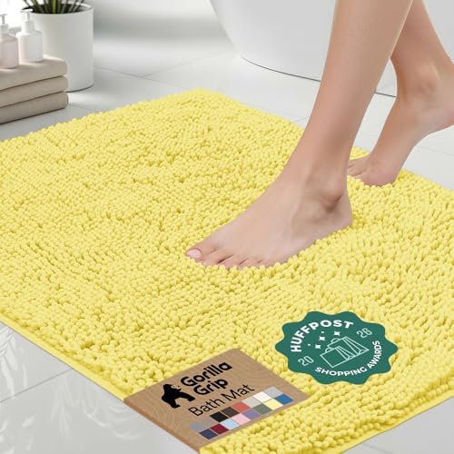 GORILLA GRIP Bath Rug Mat for Bathroom, Absorbent Chenille, 30x20 Yellow by GorillaGrip