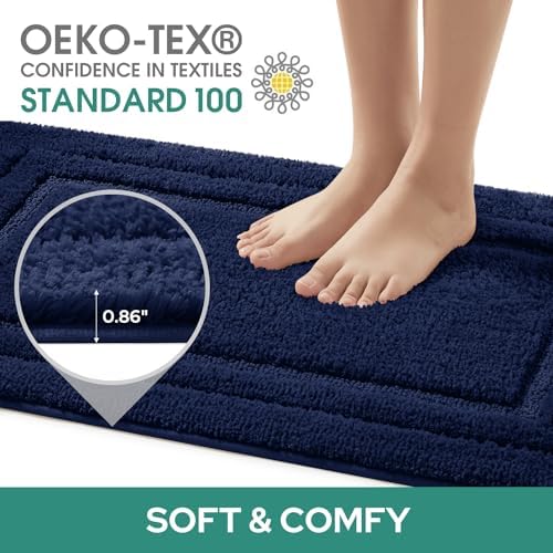 HOMEIDEAS Bathroom Rugs Sets 2 Piece, Super Soft and Absorbent Non Slip Microfiber U-Shaped Toilet Bath Mat Set (20"x32"+U20 x24, Navy Blue) - Image 3