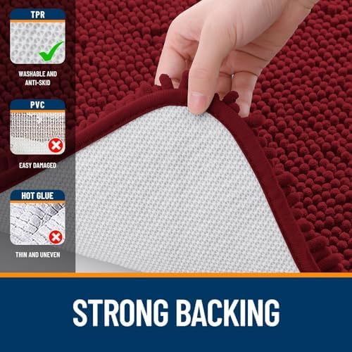 OLANLY Chenille Bathroom Rugs Sets 3 Piece, 30"x20"+24"x16"+24"x20", Red - Image 5
