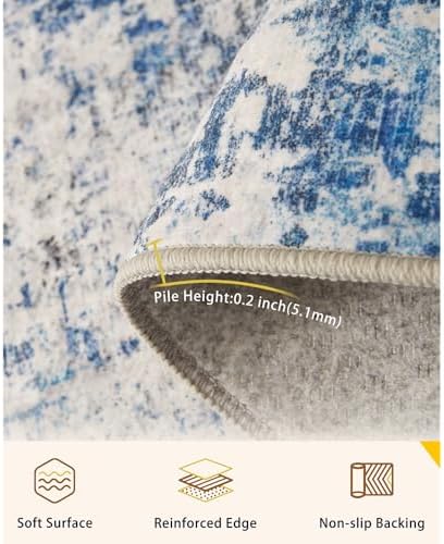 9x12 Blue Gray Washable Area Rug for Living Room, Vintage Print - Image 3