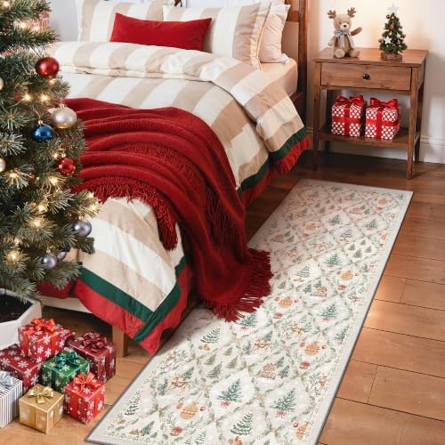 Madane Christmas Kitchen Runner Rug 2x5 Washable Grey Hallway Rugs Non-Slip - Image 4